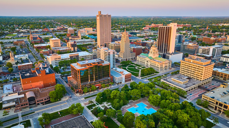 Skyline ariel view of downtown Fort Wayne