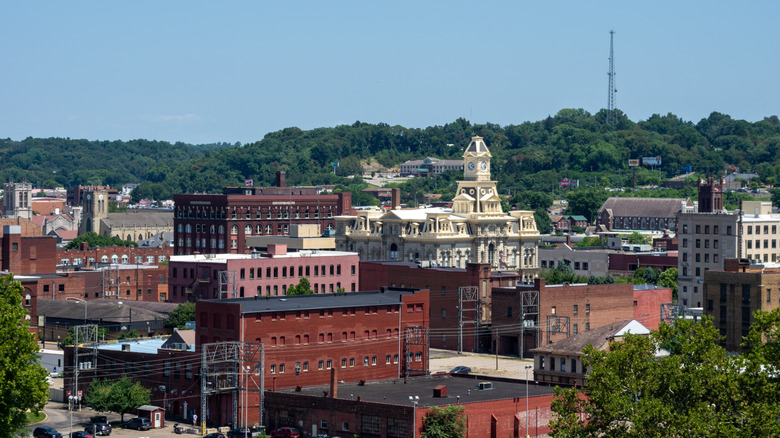 Aerial view of Zanesville, Ohio, which is near Jesse Owens State Park