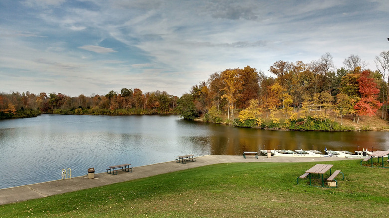 Waterfront activities along Armco Park Lake in Warren County Armco Park in Lebanon, Ohio