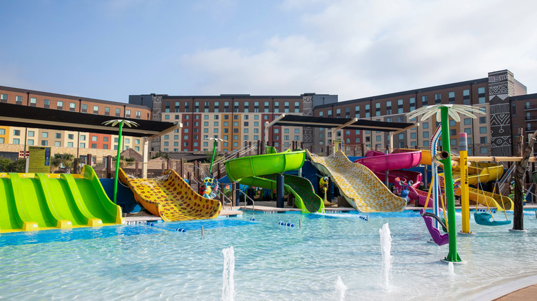Outdoor pool and slides at a Kalahari Resort