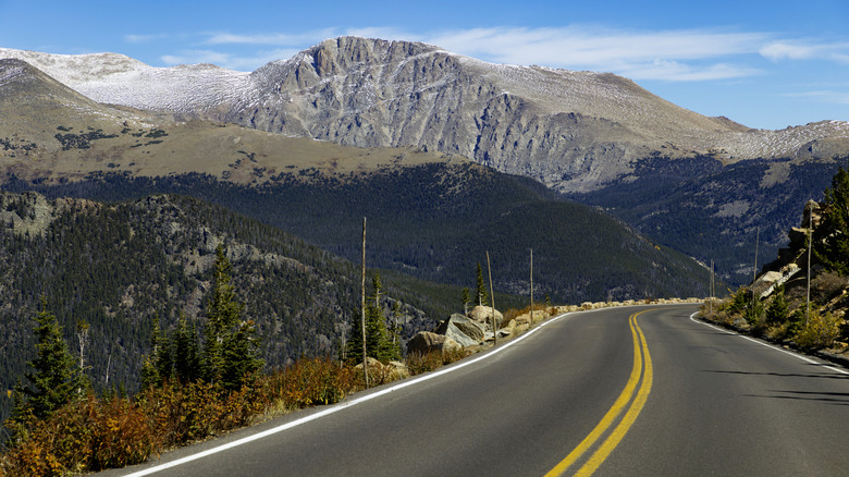 Driver's perspective of Trail Ridge Road in Rocky Mountain National Park, Colorado