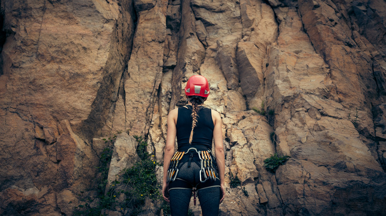 Climber preparing to rock climb