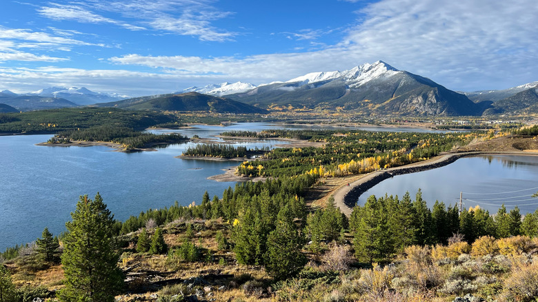 An aerial view of Dillon Reservoir, Silverthorne Colorado