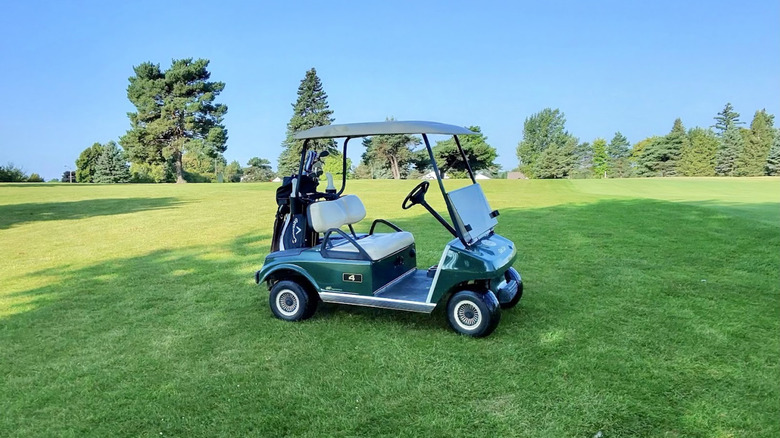 A golf cart parked at Rolling Hills Golf Course