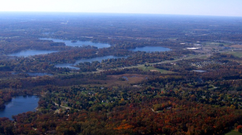 An aerial photo of the Hartland area and the small lakes south of town