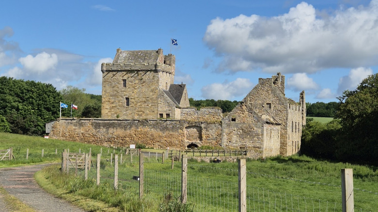 Rustic ruins of Balgonie Castle near Glenrothes on a sunny day