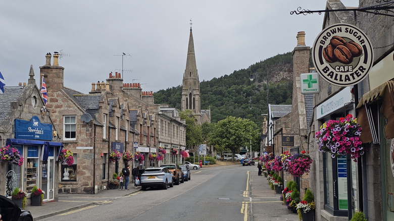 View of shops lining Bridge Street in Ballater