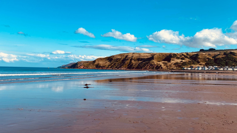 View over Pease Bay beach and cliffs on the coast of Scotland