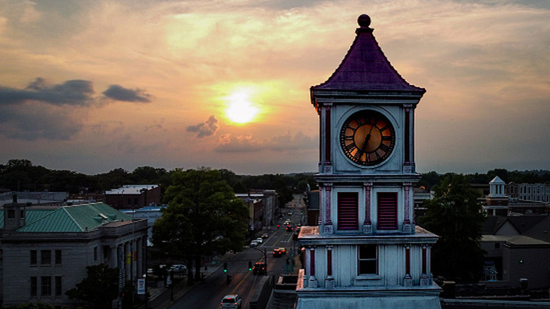 Bell tower over Hopkinsville historic district in Kentucky