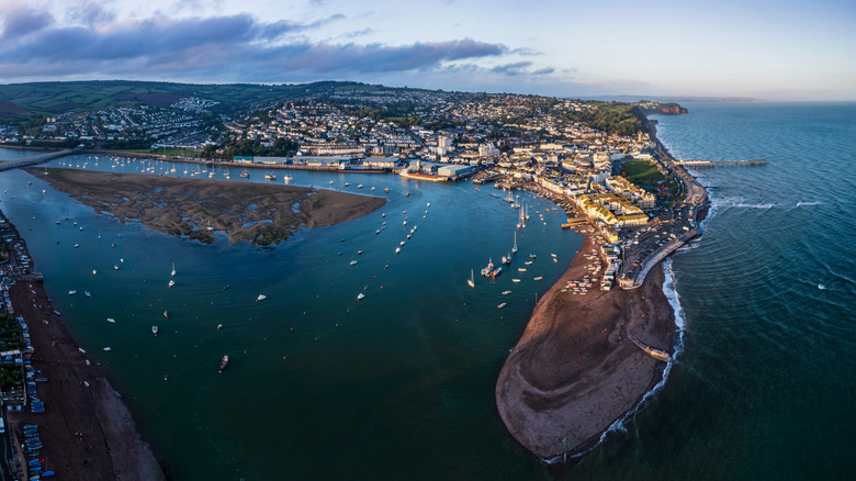 Panorama of Teignmouth along the River Teign and the English Channel