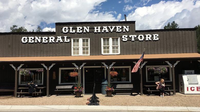 Exterior of the traditional Western style Glen Haven General Store in Glen Haven, Colorado