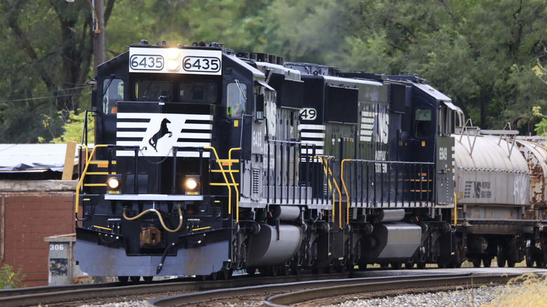 A Norfolk Southern freight train passing through Fostoria's Iron Triangle