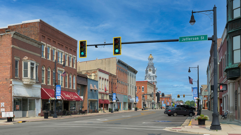 Downtown Van Wert, Ohio, street with shops, cafes, and restaurants