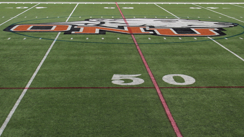 The 50-yard line on a football field in Ada, Ohio