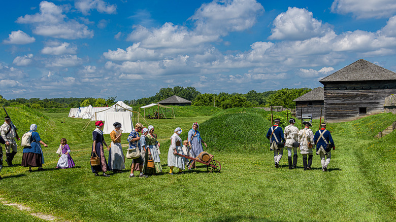 Costumed interpreters in historic dress at Fort Meigs, Ohio