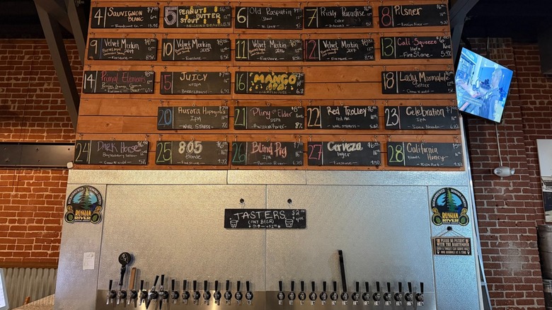 The draft beer menu on the wall at The Vault Bar and Grill, in Porterville.