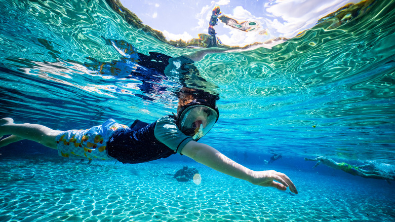 A child snorkeling in Florida's Rainbow River