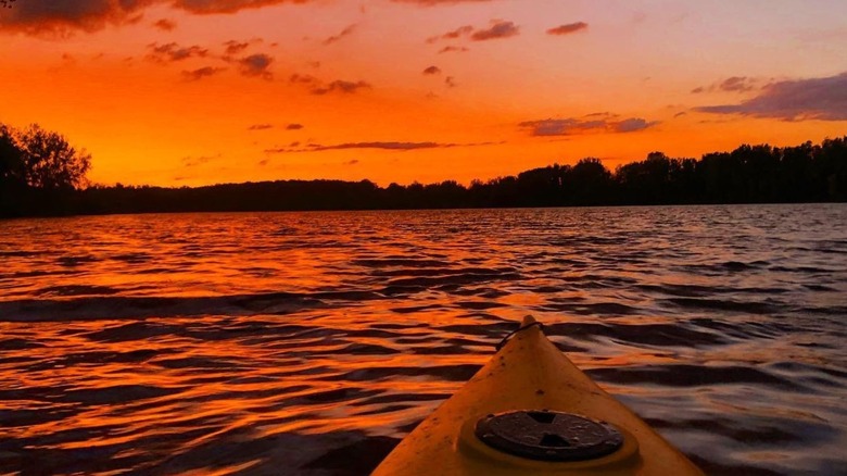 View from a kayak on the water at Bass River Recreation Area in Ottawa County, Michigan