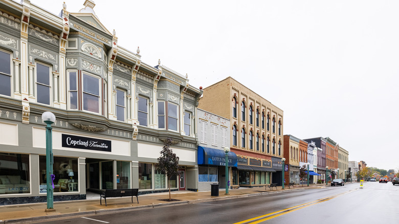 Buildings lining Main Street in Adrian, Michigan