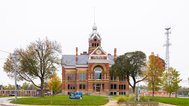 The exterior of the historic Lenawee County Courthouse, Adrian, Michigan