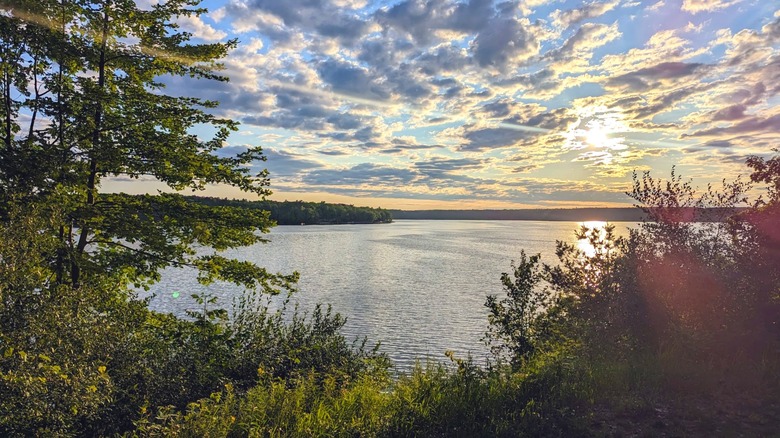 The view of Hardy Dam Pond from Newaygo State Park in Michigan.