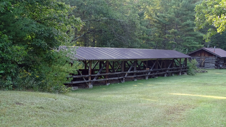 The landscape of the Menominee Logging Museum in Keshena.