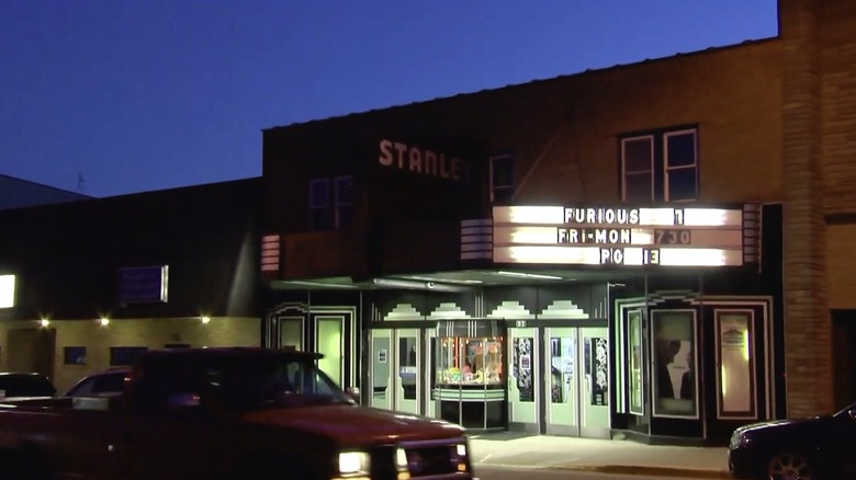 Exterior of Stanley Theater at night