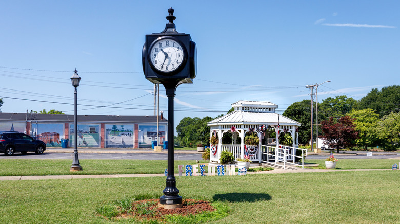 Town park in Maiden with clock tower and gazebo
