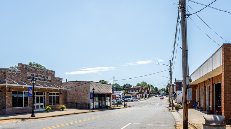 View of Main Street in Maiden, NC, on a sunny day.