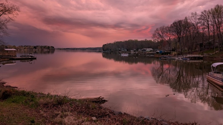 Pink skies over High Rock Lake in North Carolina