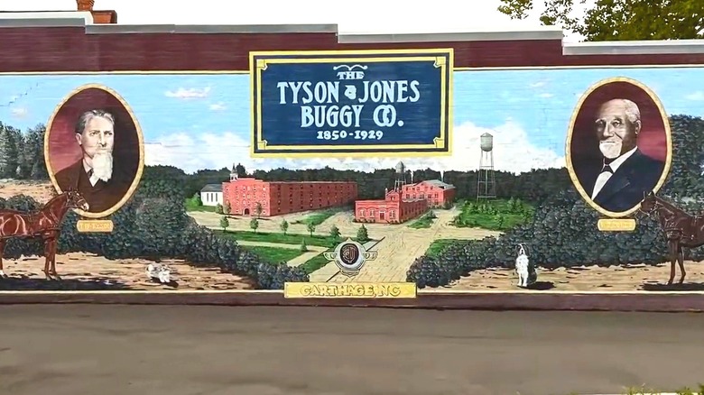 A street mural honoring the Tyson & Jones Buggy Co. in Carthage, North Carolina.