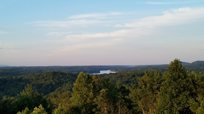The W. Kerr Scoot Reservoir visible below from an overlook point near the lake