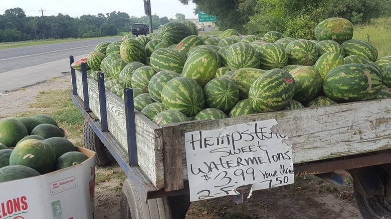 Wagon of watermelons in Hempstead, Texas
