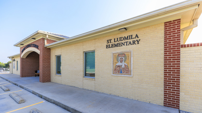 The entrance to St. Ludmila Elementary in Shiner, Texas