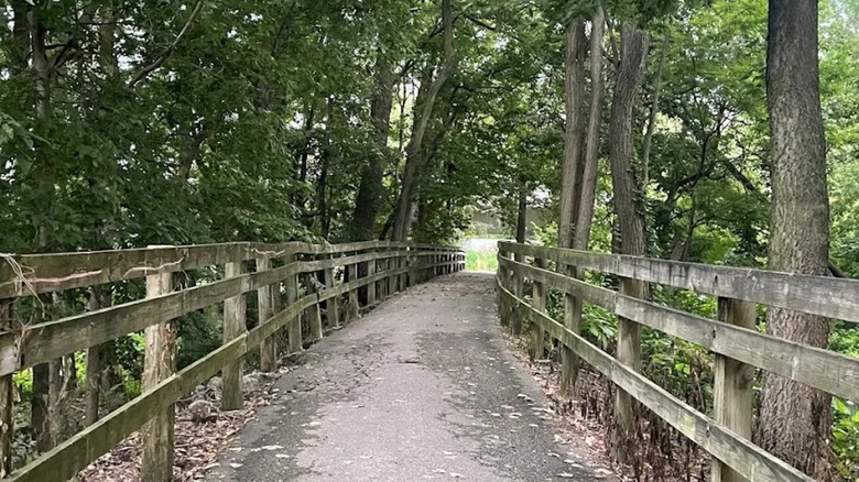 A narrow, paved section of the Wabash Heritage Trail near Lafayette, Indiana