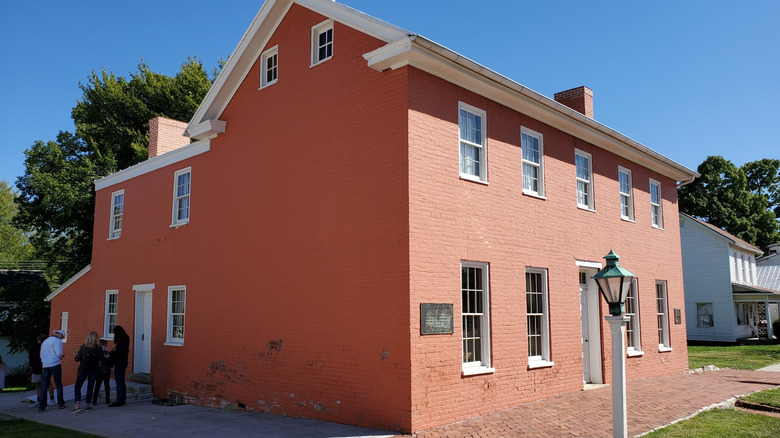Outside of the red brick Levi and Catharine Coffin house in Fountain City, Indiana
