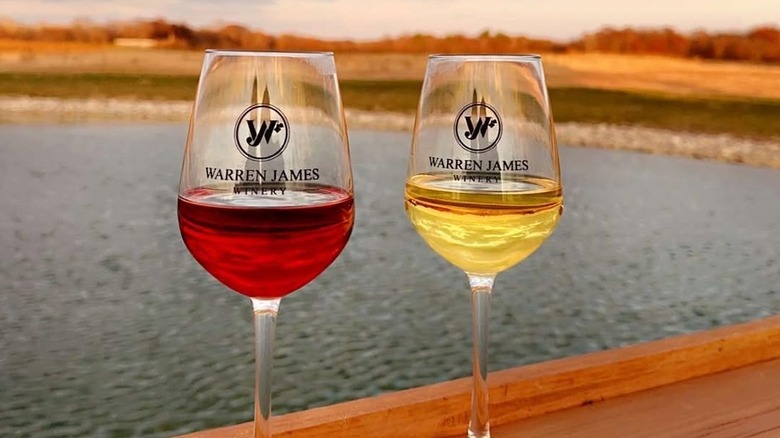 Two glasses of wine on a porch at Warren James Winery in Mattoon, IL