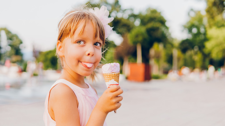 A little girl enjoying ice cream