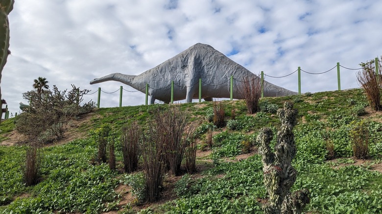A large dinosaur at the Jurupa Mountains Discovery Center in Jurupa Valley, California