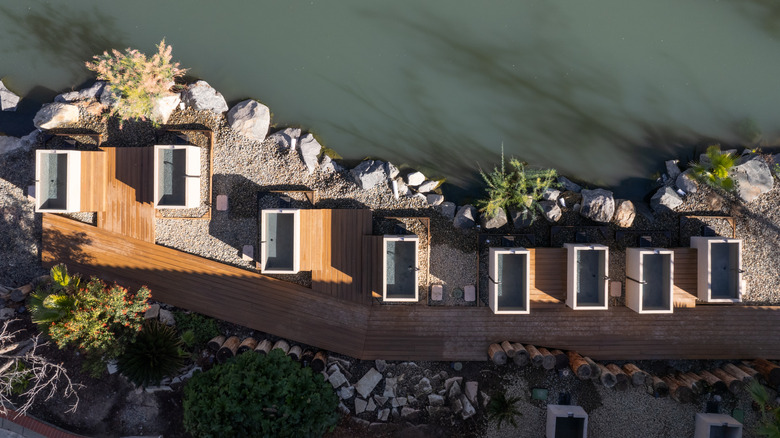 Aerial view of individual plunge pools near a spring at Murrieta Hot Springs Resort