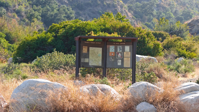 This is a picture of informational signage for Tin Mine Trail in Corona, California