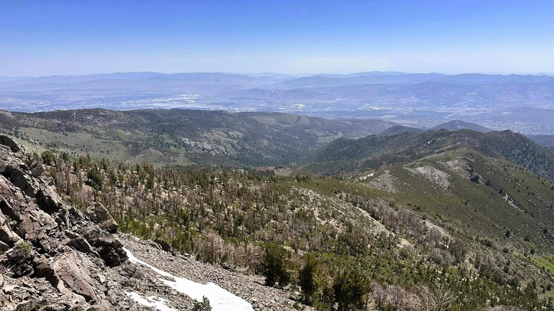Sweeping views of the Sierra Nevada from the top of the rugged Snowflower Mountain in Reno