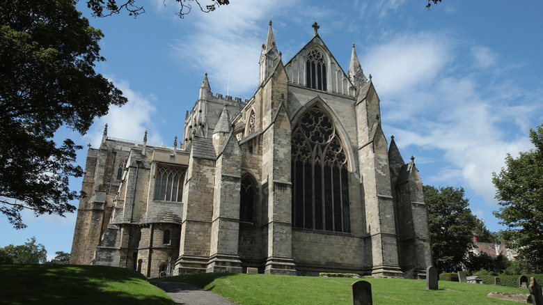 Ripon Cathedral set against a bright blue sky