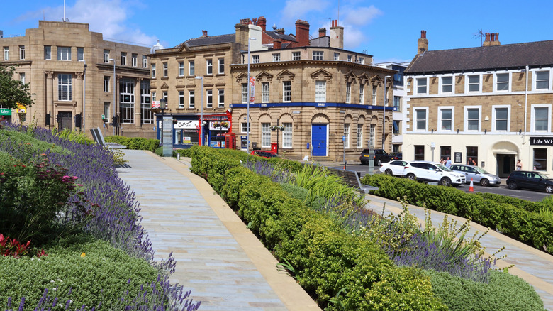 Old buildings and gardens of Barnsley town center