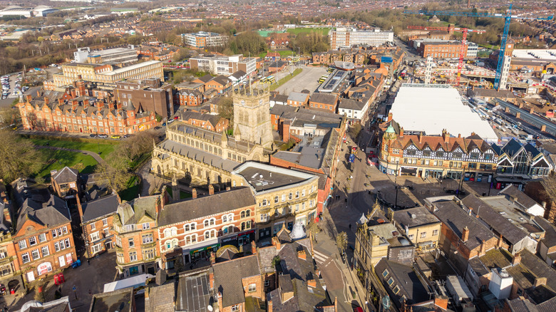 Wigan's charming old town centre from above.