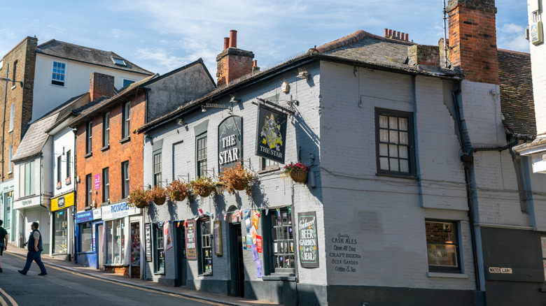 A row of quaint buildings in Bishop's Stortford, England