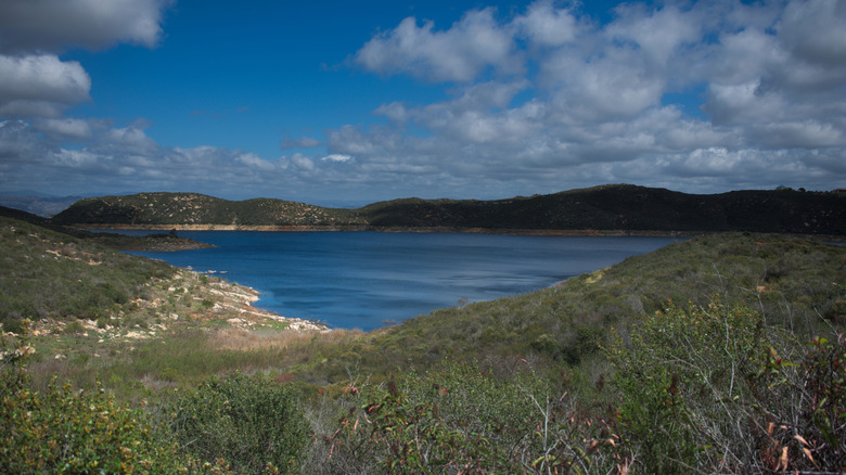Aerial view of Olivenhain Reservoir inside Elfin Recreational Reserve