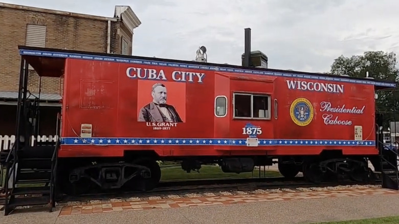 Red presidential caboose in Cuba City