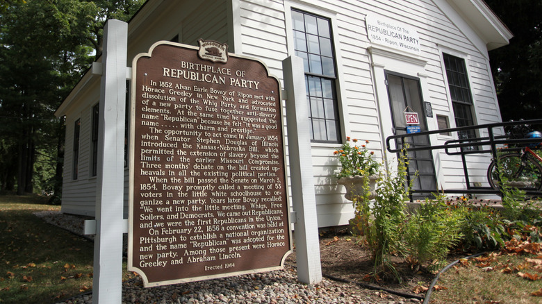 A historical marker for the birthplace of the Republican Party in Ripon, Wisconsin