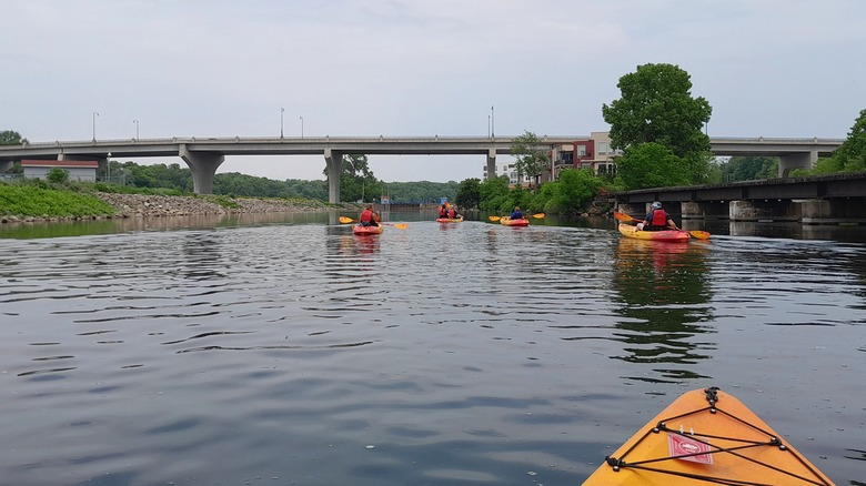 A group of kayakers enjoying the Fox River just outside of Kimberly